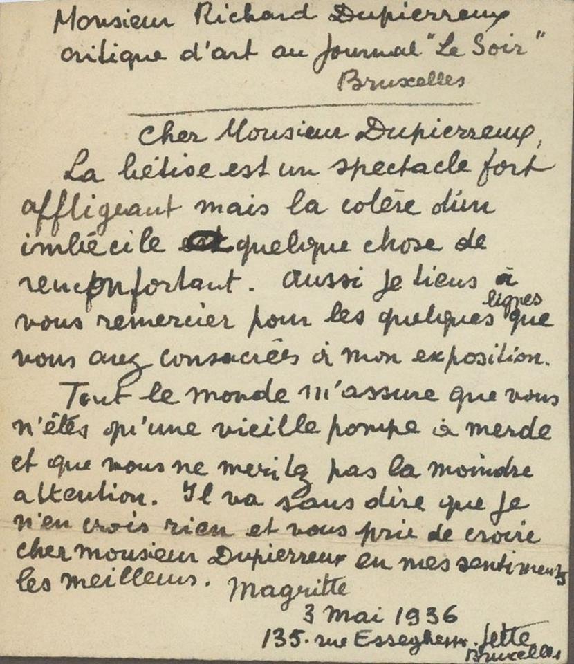 Magritte - lettre - un critique